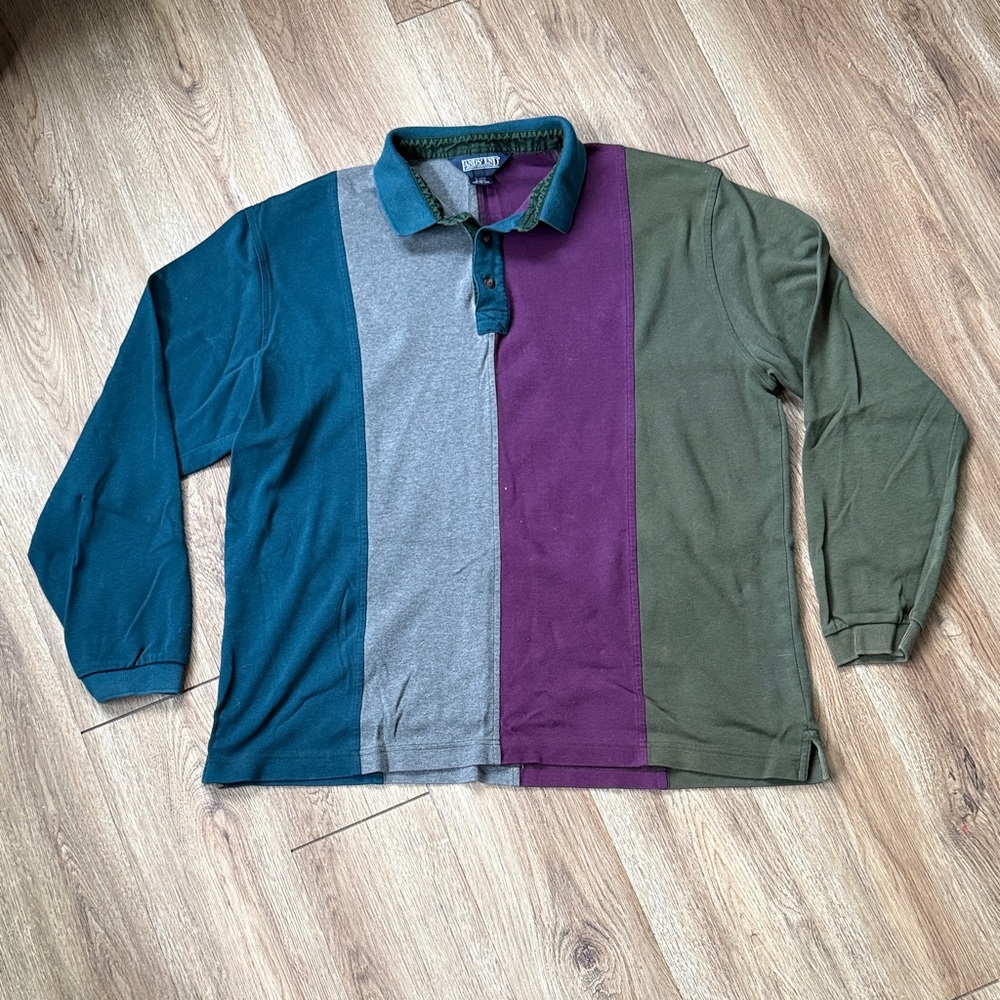 Lands’ End Vintage 90’s Colorblock Long Sleeve Polo Shirt (XL-L)